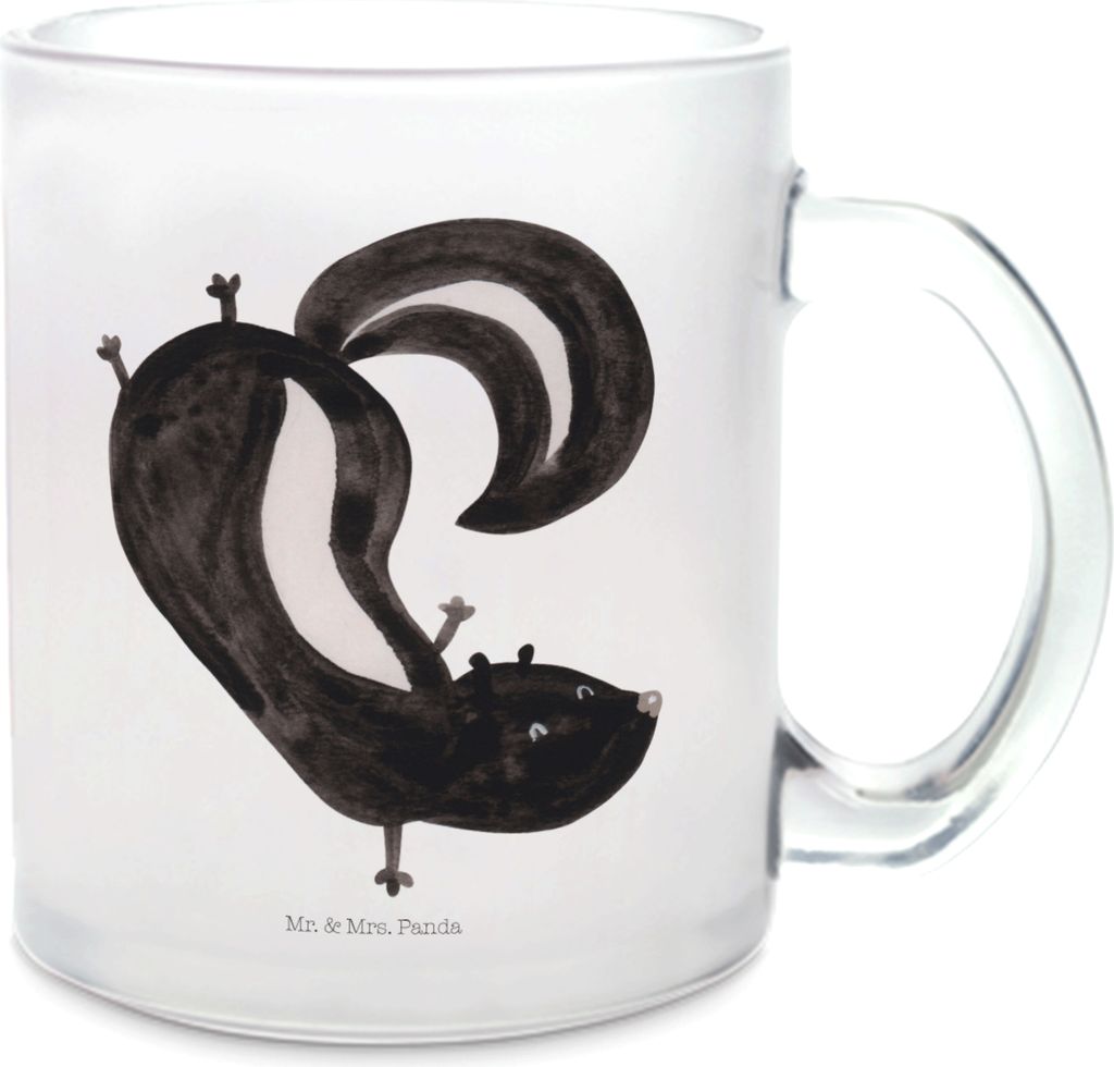 Mr. & Mrs. Panda Häferl Stinktier Handstand - Transparent - Geschenk, Stinker, Spielplatz, Teetasse aus Glas, Glasbecher, Wildtier, Raubtier, Tee ...