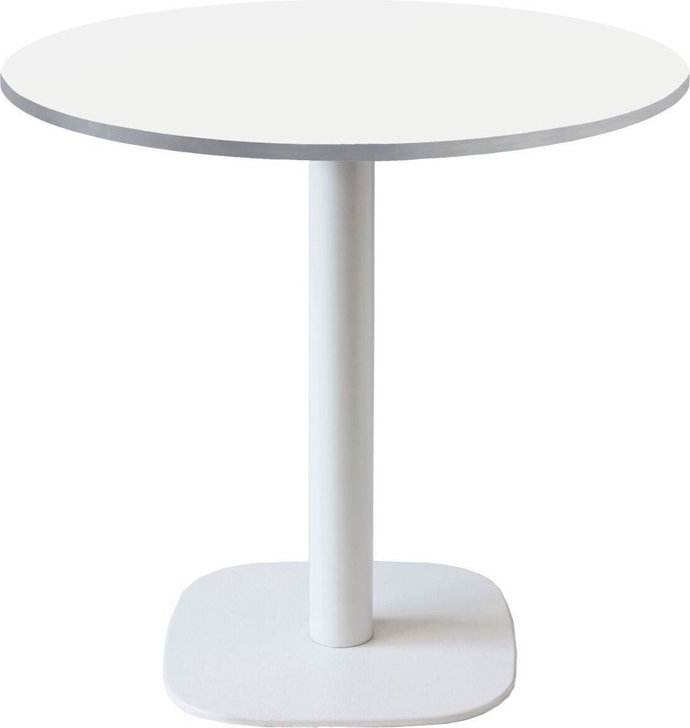 Runder Tisch Ø 70 cm – Rundes Modell, weiße Basis, weiße Edelstahlkanten