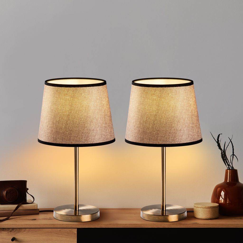 Opviq, Hochwertiges Tischlampen-Set (2 Stück), Antik, 21 x 21 x 39 cm | Metallkörper, Stoffschirm, E27 Fassung, 200 cm Kabel mit Schalter | Perfe...