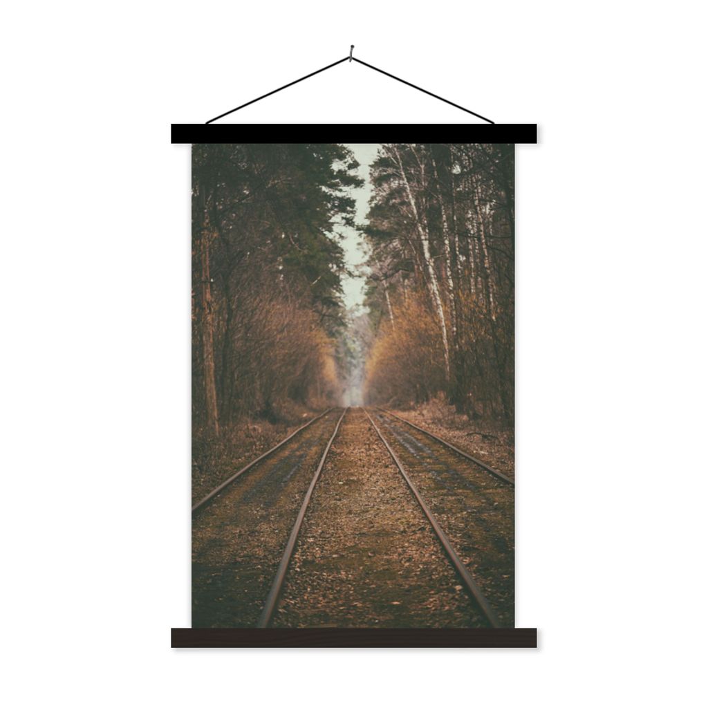 MuchoWow Textilposter Bahnstrecke - Weg - Wald - Baum 120x180 cm mit schwarzem Rahmen - Fotos