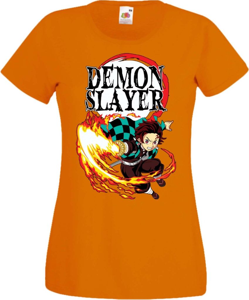 Damen T-Shirt Manga Anime Demon Anime Slayer Tanjiro Kamado 03 Demon Anime Slayer Main, Lady XS / Orange