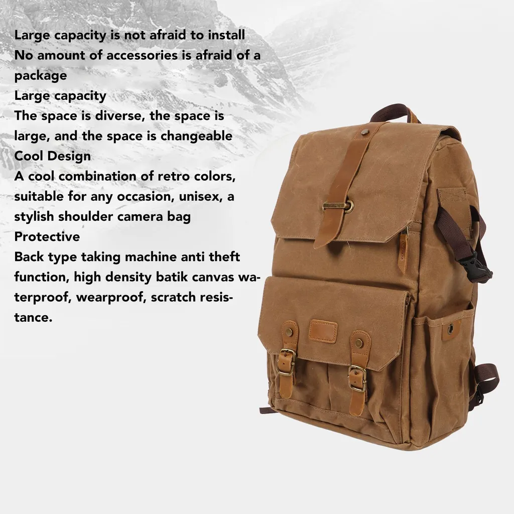 Sac photo en toile imperméable pour photographe - Grande capacité