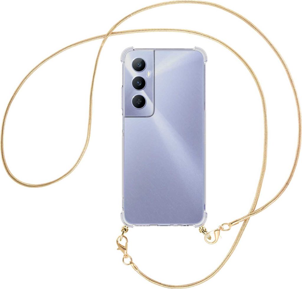 Handykette Backcover-Schutzhülle mit Band (Metall goldfarben) für Realme C65 4G - goldfarbene Snake-Kette