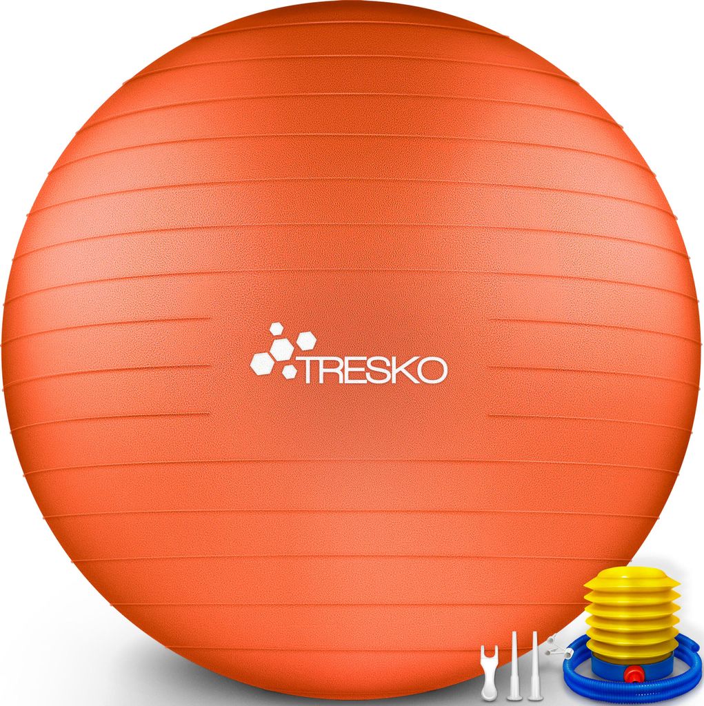 TRESKO Gymnastikball (Orange, 75cm) mit Pumpe Fitnessball Yogaball Sitzball Sportball Pilates Ball Sportball