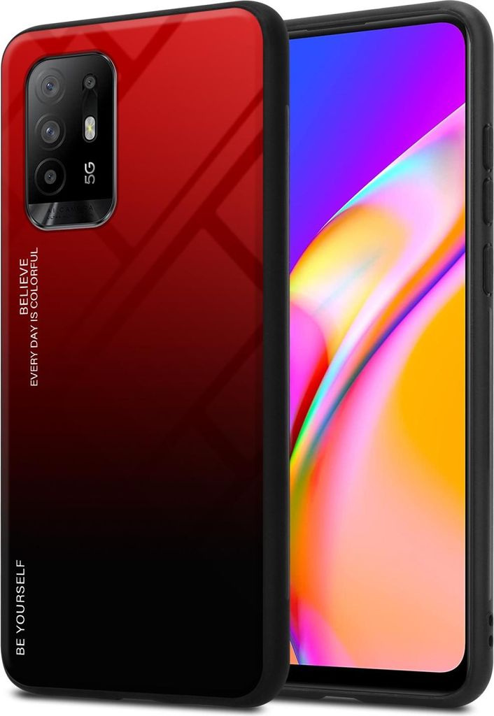 Cadorabo Hülle für Oppo A94 5G Schutz Hülle in Schwarz Handyhülle TPU Etui Cover Case Tempered Glas