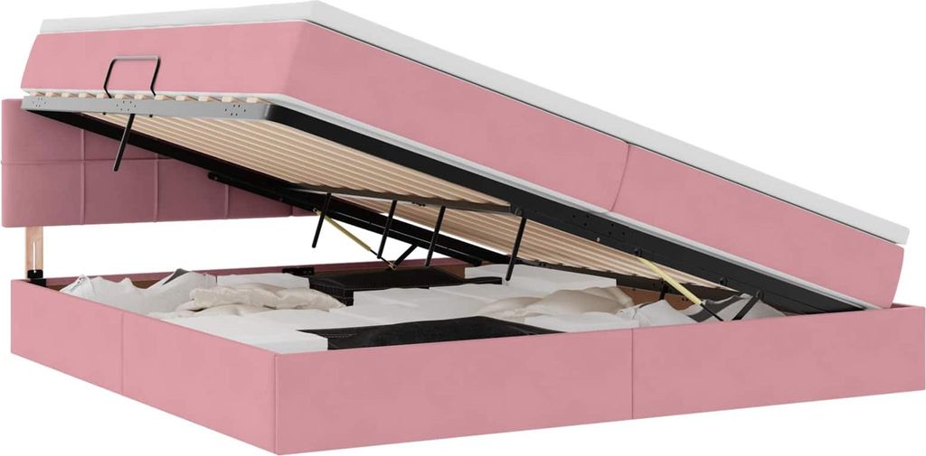 Aufbewahrungsbett mit Matratze Rosa 200 x 200 cm Samt