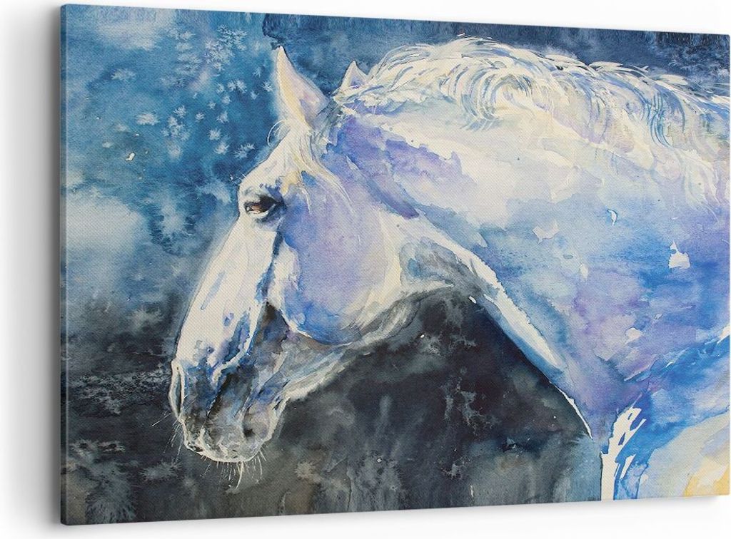 Bild auf Leinwand - Leinwandbild - Einteilig - Pferd Aquarell Porträt - 100x70cm - Wand Bild - Wanddeko - Wandbilder - Leinwanddruck - Bilder - Wa...