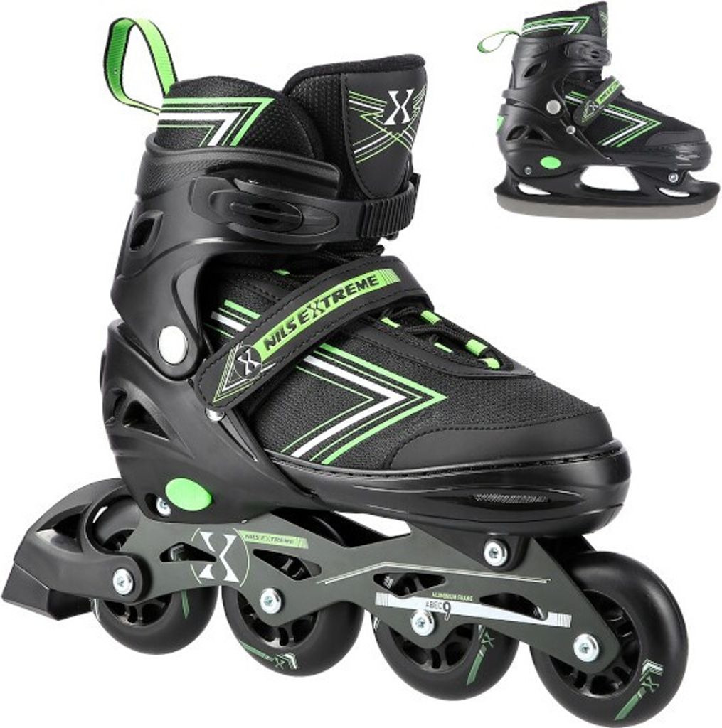 Nh11912 A 2W1 Schwarz/Grün Größe M(35-38) Schlittschuhe mit Hockeyplatte Nils Extreme
