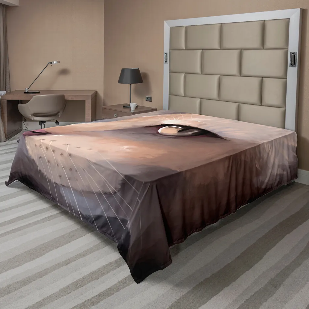 ABAKUHAUS Lenzuolo per gatti, Kitty Zoom Face Close Up Effetto acquerello Motivo occhi grandi di grande effetto, lenzuolo morbido e confortevole per un letto decorativo 1 pezzo 266 cm x 260 cm, color crema