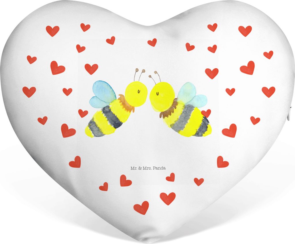 Mr. & Mrs. Panda Dekokissen Biene Liebe - Weiß - Geschenk, Kissen, Sofakissen, Kuschelkissen, Herz