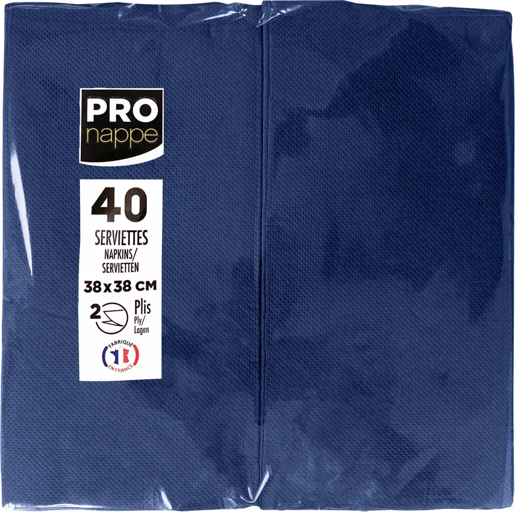 Serviette en papier bleu marine 30x40 cm ouate 2 plis Pronappe 1/8