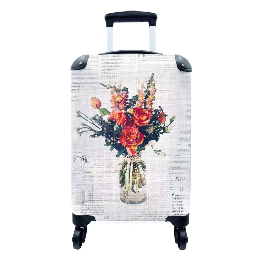 MuchoWow Koffer Handgepäck Trolley Rollkoffer Kleine Reisekoffer mit 4 Rollen - Blumen - Zeitungen - Farben - Cabin Size < 55x40x23 cm & 55x40x2...