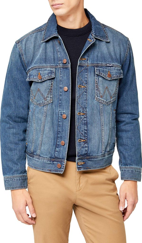 Wrangler Herren Classic Jeansjacke Jacket Mid Stone, Größe:S, Farbe:Mid Stone