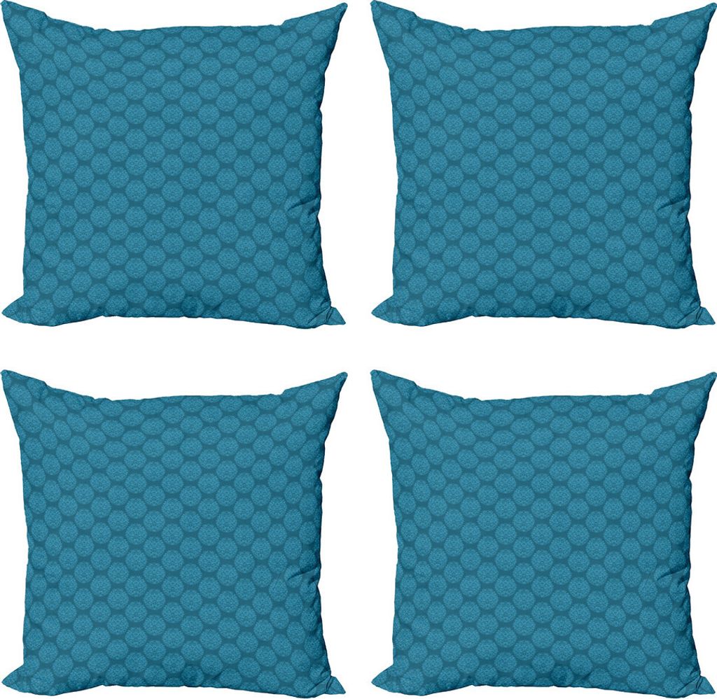 ABAKUHAUS Ei Kissenbezug Set (4 Stück), Runder Wirbel Blumenblüten, Moderner Doppelseitiger Digitaldruck, 40 cm x 40 cm, Turquoise Deep Sky Blau