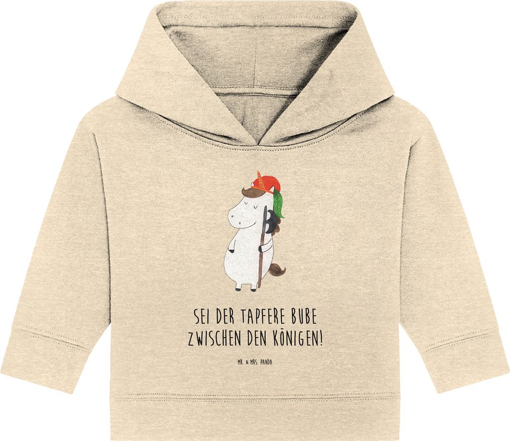 Mr. & Mrs. Panda Organic Baby Hoodie Einhorn Junge 12. - 18. Monat - Natural Raw - Geschenk, Kapuzenshirt, Kapuzensweatshirt, Unicorn, Mittelalter,...
