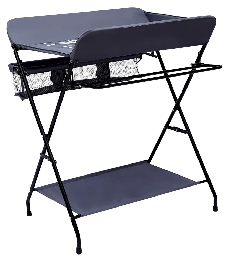Wickeltisch, faltbar und tragbar, Aufbewahrungskorb, Sicherheitsgurt, ergonomisches Design, höhenverstellbar, für Neugeborene und Kleinkinder