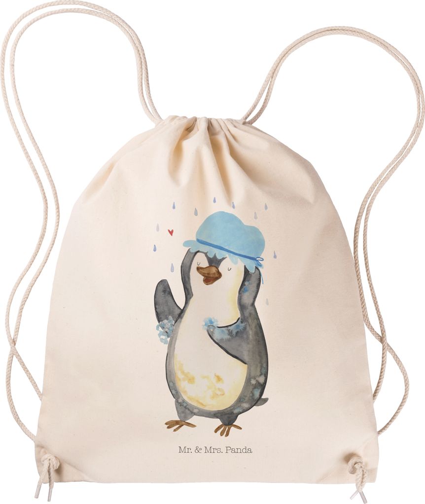 Mr. & Mrs. Panda kordelzugbeutel Pinguin Duschen - Transparent - Geschenk, Dusche, Motivation, Sportbeutel, Jutebeutel, Singen, sporttasche klein, ...