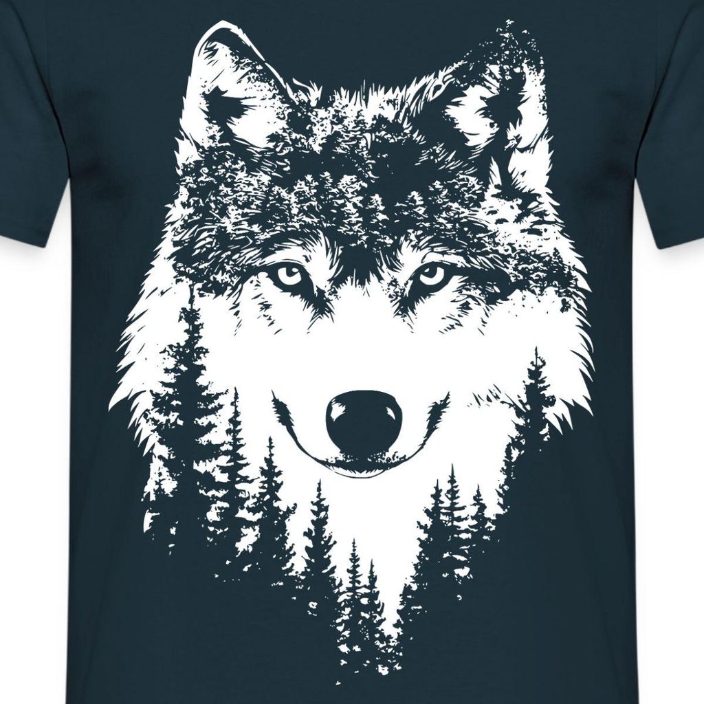Spreadshirt Wolfskopf | Minimalistisches Wolf Motiv Männer T-Shirt, 3XL, Navy
