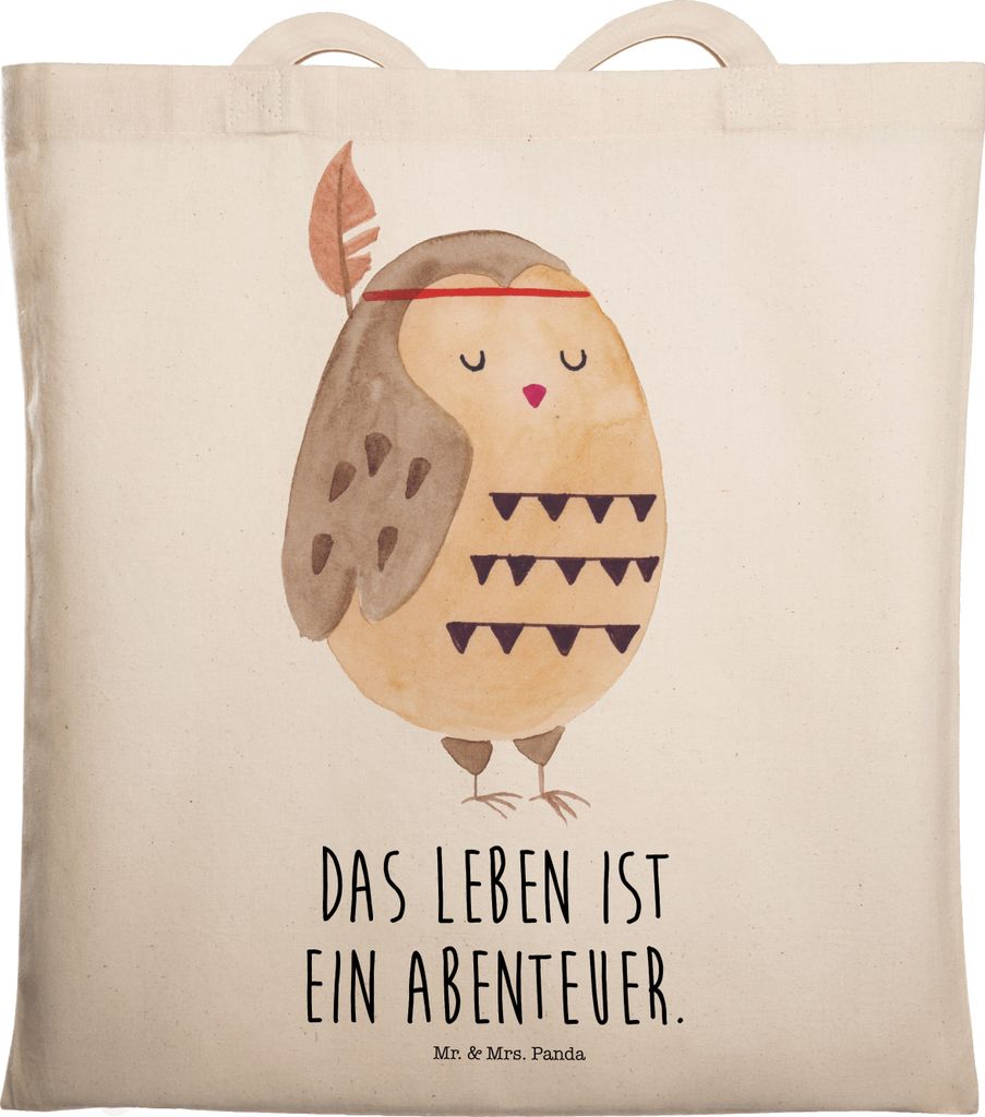 Mr. & Mrs. Panda Einkaufstasche Eule Federschmuck - Transparent - Geschenk, Laptoptasche, Jutebeutel, Tasche, Stoffbeutel, Abenteuer, Owl, Tote Bag...