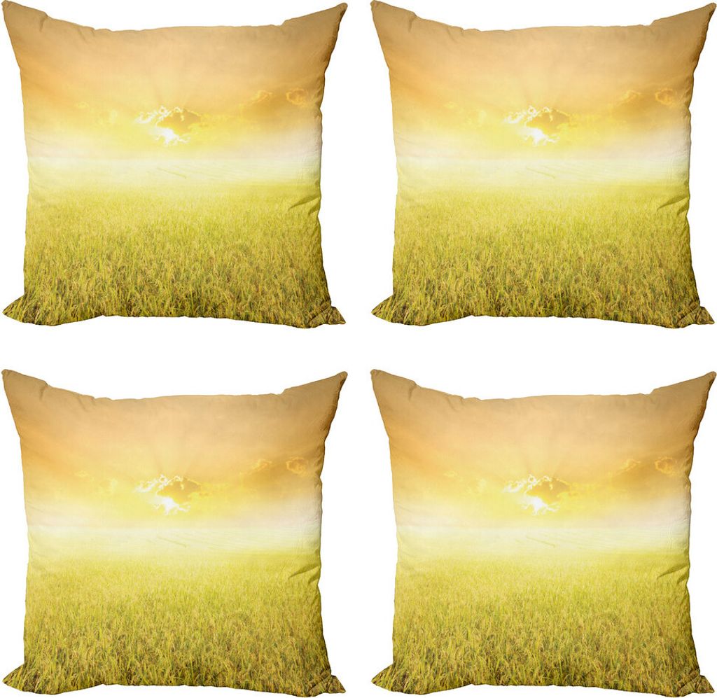 ABAKUHAUS Gelb Kissenbezug Set (4 Stück), Field Farm Land, Moderner Doppelseitiger Digitaldruck, 50 cm x 50 cm, gelb Beige