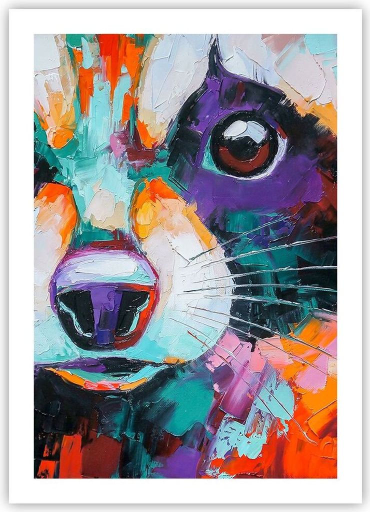 Poster - Poster ohne Rahmen - Waschbär Bunt Öl - 50x70 cm - Wand Bild - Wanddeko - Wandbilder - Kunstposter - Wandposter - Bilder - Kunstdruck - ...