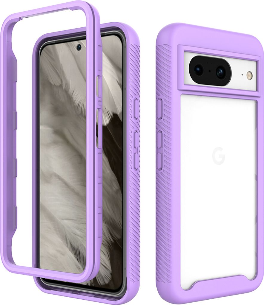 Google Pixel 8 Hülle, Hybrid Transparente Rückseite TPU Bumper Stoßfest Schutzhülle für Google Pixel 8 Lila