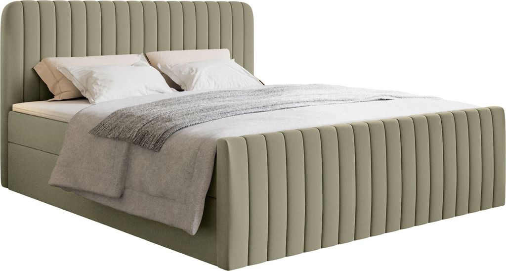 Selsey Saliano - Boxspringbett 180x200 mit Bettkasten, Topper und Chenille-Bezug, Olivgrün