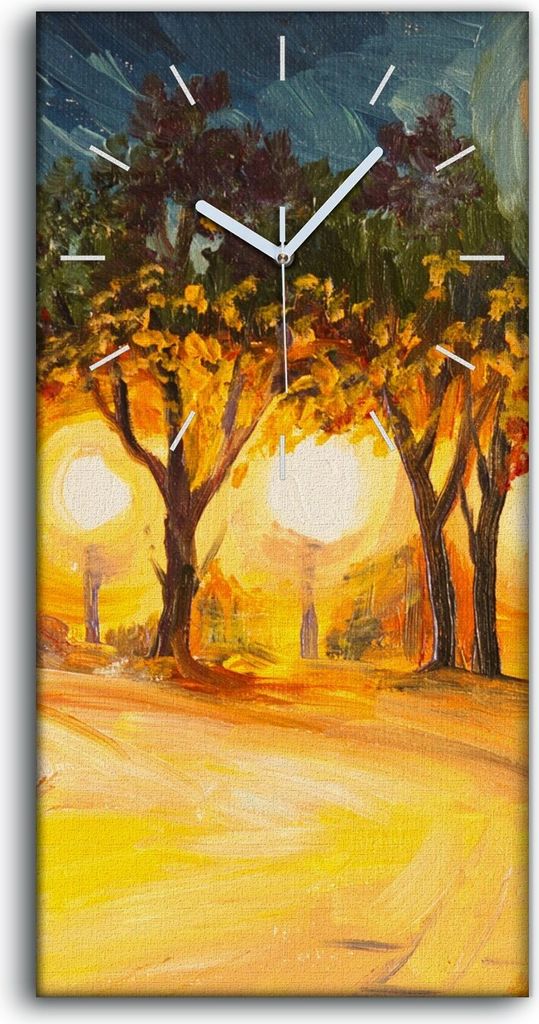 Leinwand Uhr Küche Wohnzimmer Bild 30x60 Ölgemälde Stadt Lampen Nacht Bäume - weiße Hände