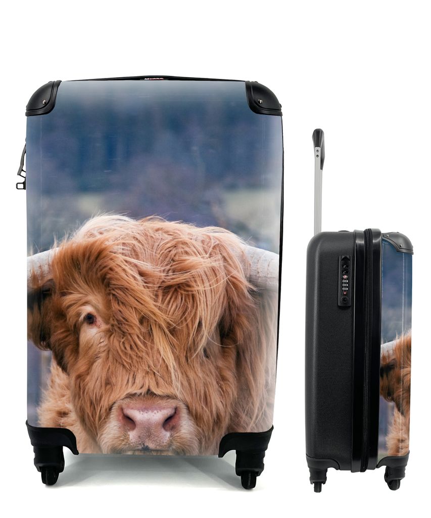 MuchoWow Koffer Handgepäck Trolley Rollkoffer Kleine Reisekoffer mit 4 Rollen - Schottischer Highlander - Hörner - Berg - Cabin Size < 55x40x23...