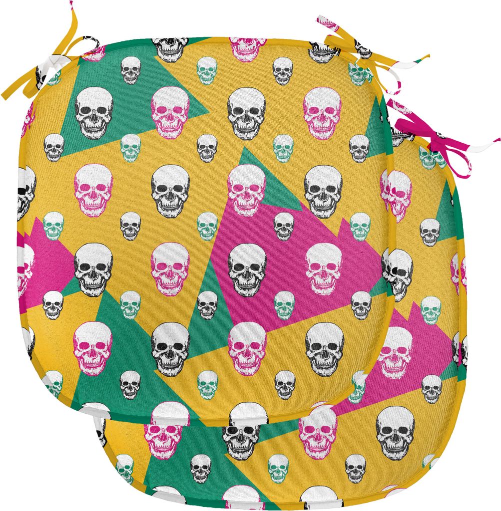 ABAKUHAUS Schädel Polster für Esszimmerstühle, Dreieck-Kopf-Knochen, Dekoratives wasserfestes Kissen mit Riemen für Küchensitze, 40 cm x 40 cm...