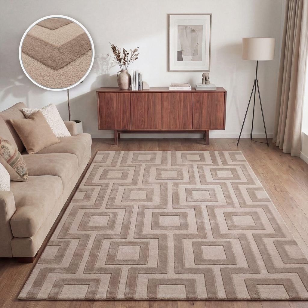 TT Home Wohnzimmer Teppich Esszimmer Kurzflor Boho Design Produktbild 