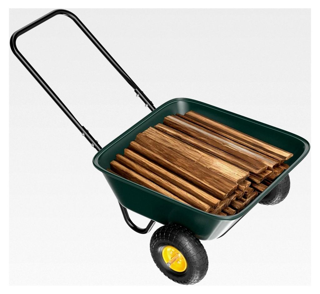 Schubkarre mit 2 Rädern - Luftreifen und Metallfelge, bis 136 kg - Stabile Ausführung mit Kunststoffwanne, Grün
