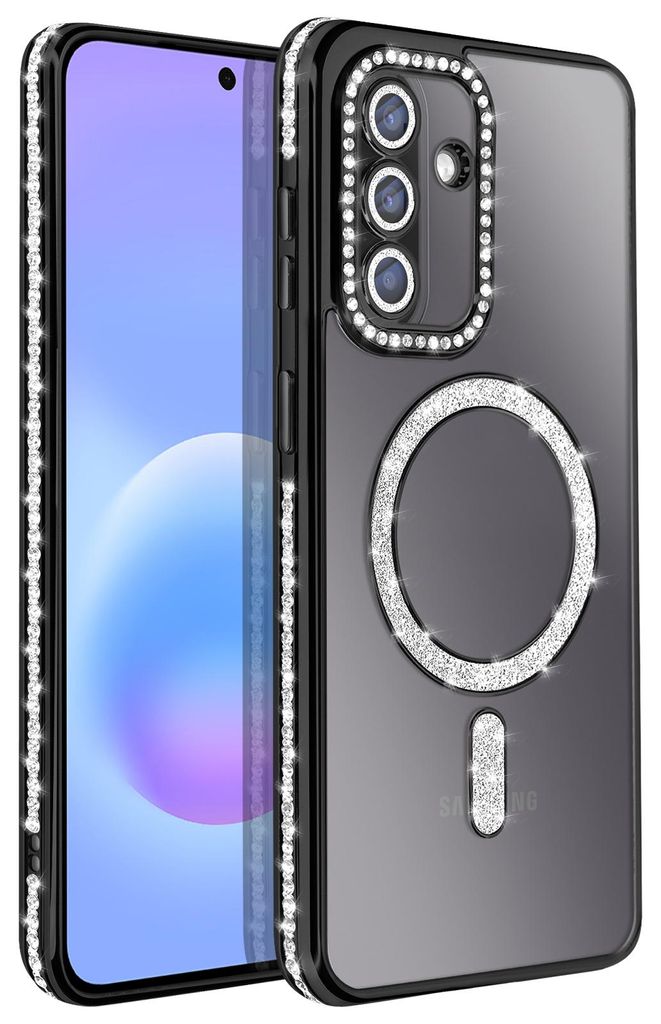 Avizar, Hülle mit Strassrahmen und Qi Laden für Galaxy A57, Schwarz
