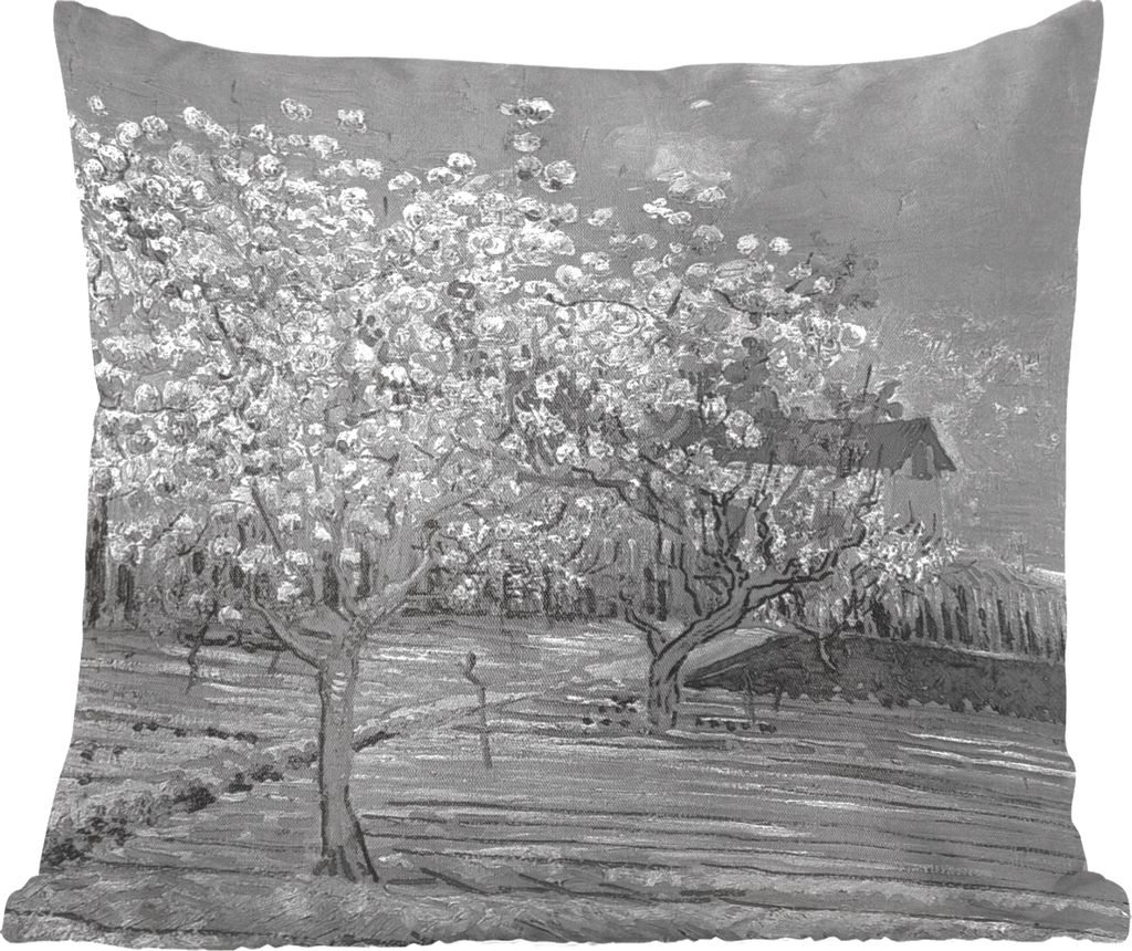 MuchoWow Zierkissen Sofakissen Wohnzimmer Dekokissen 40x40 cm Mandelblüte - Vincent van Gogh - Schwarz - Weiß - Foto Kissen - Schlafzimmer Deko...
