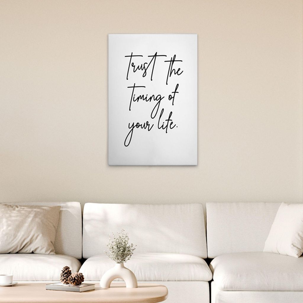 TADESSI Leinwandbild "Trust The Timing Of Life" - Wandbild 60 x 90 cm - Kunstdruck auf Leinwand in Weiß Schwarz - M1-No.52027