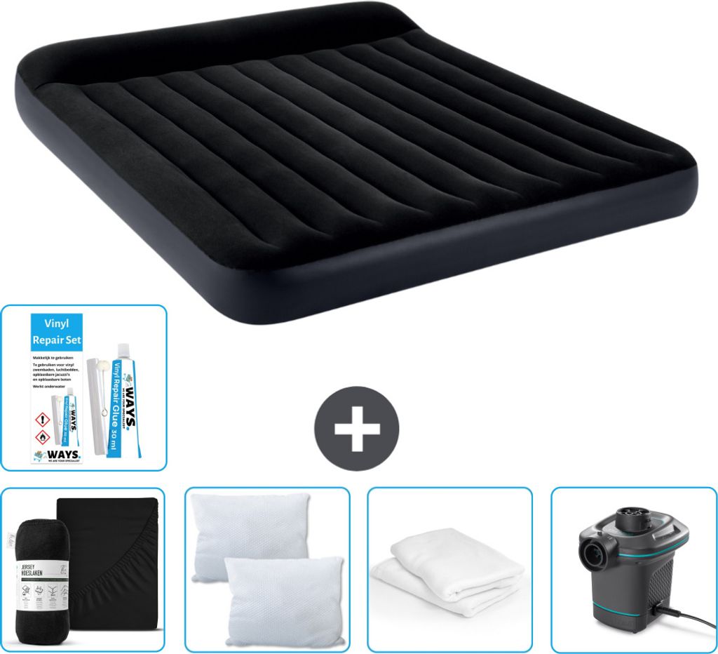 Intex Luftbett - 2 Personen - 183 x 203 x 25 cm - Dunkelblau - Im Lieferumfang enthalten Spannbettuch - Küssen - Pumpe - Reperaturset en Kissenschutz