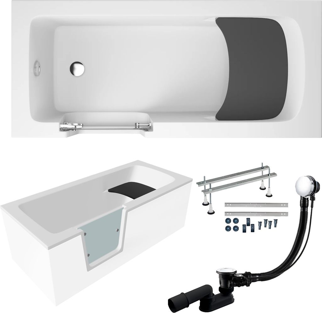 Badewanne Rechteck Set 5in1 170x75 Links, Seniorenbadewanne Produktbild 