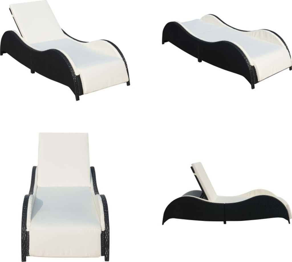 vidaXL Sonnenliege mit Polsterauflage Poly Rattan Schwarz - Sonnenliege - Sonnenliegen - Sonnenbett - Sonnenbetten