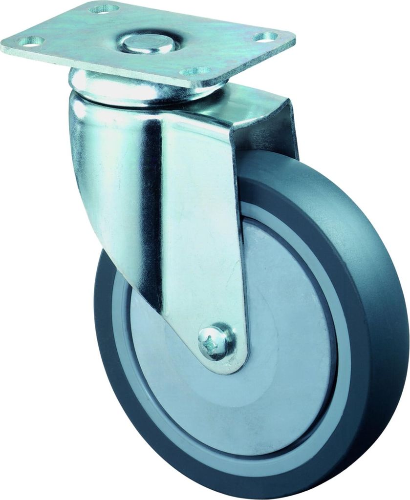 BS Rollen Lenkrolle A85.1 Durchmesser 100mm Tragfähigkeit 80kg Vollgummirad blaugrau Platte 95x70mm - C100.A85.100