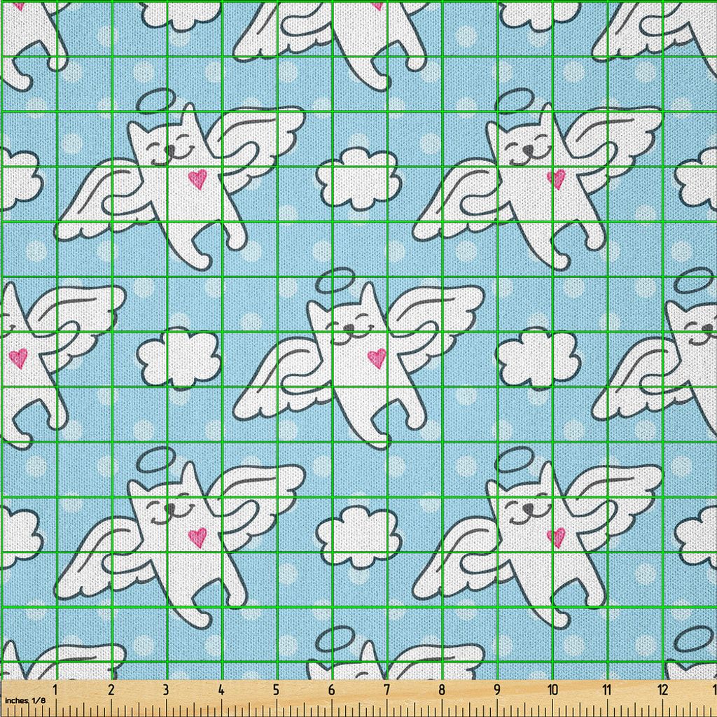 ABAKUHAUS Engel Microfaser Stoff als Meterware , Katzen-Engel, die hohe Herz-Glück-Kinderbaumschule Kitty Love Heavenly Wings fliegen, 10 M (230 x...