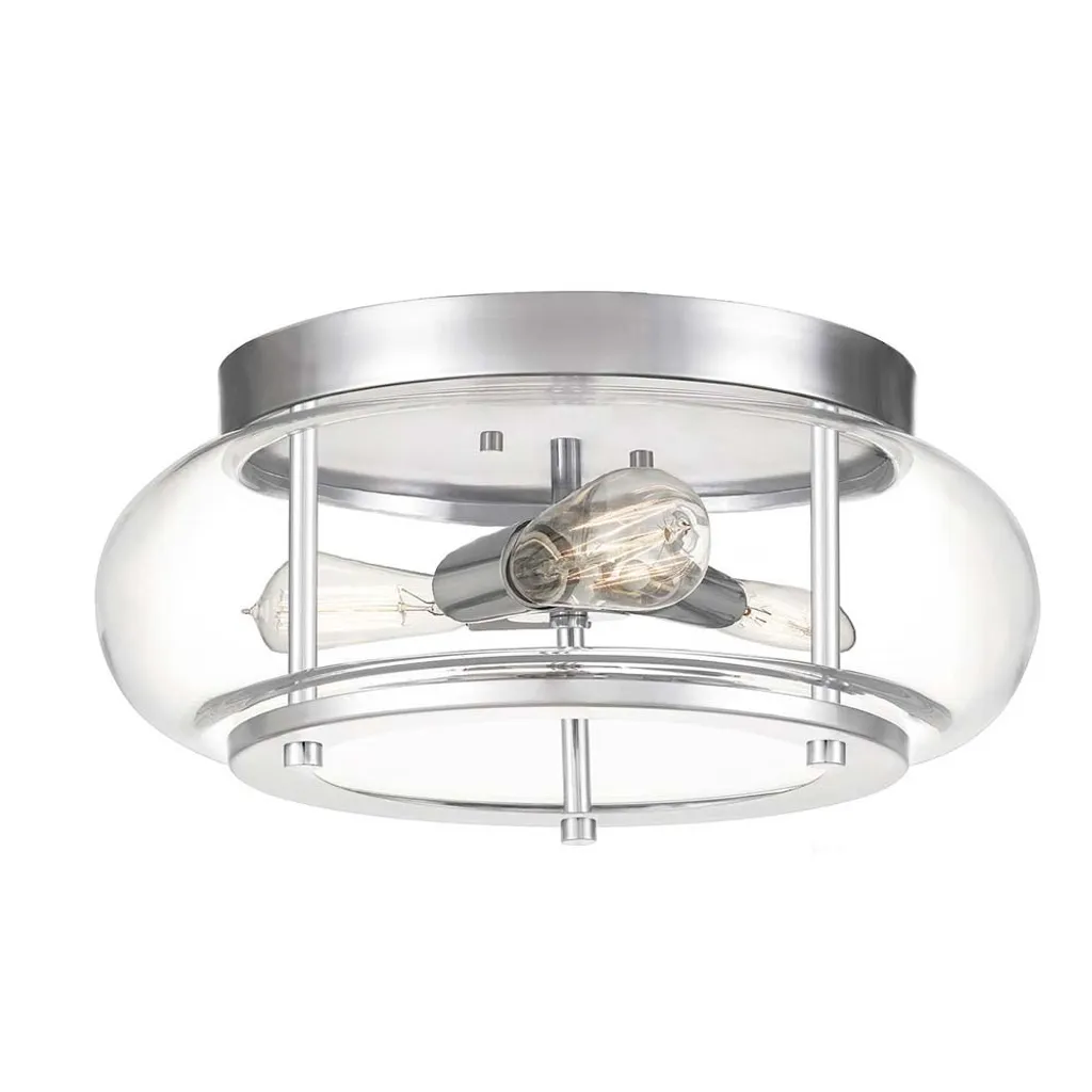 Plafonnier rond Trilogy Quoizel en chrome poli et verre transparent IP44
