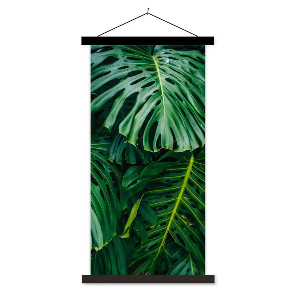 MuchoWow Textilposter Dunkelgrüne botanische Blätter in einem Garten 60x120 cm mit schwarzem Rahmen - Magnete