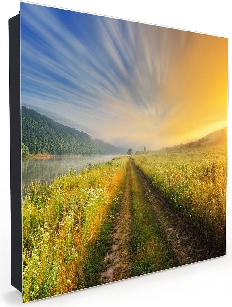 Nachbildung-Schlüsselkasten, Magnetpinnwand und Memoboard mit Glasfront Motiv Sonnenaufgang im Frühling