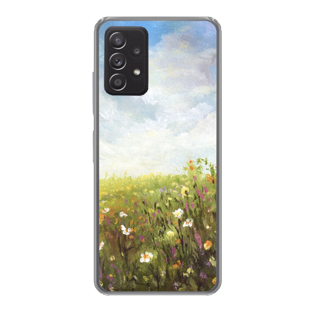 MuchoWow Handyhülle Schutzhülle Hülle für Samsung galaxy a73 Sommer - Blumen - Ölfarbe Silikon Softcase Handy Hülle - Handyhülle