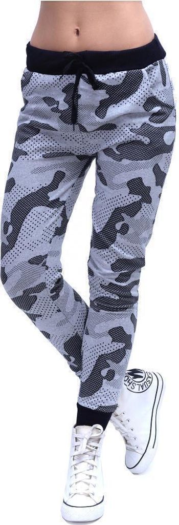 Damen Jogging Sport Hose mit Taschen Camouflage; Grau/XL