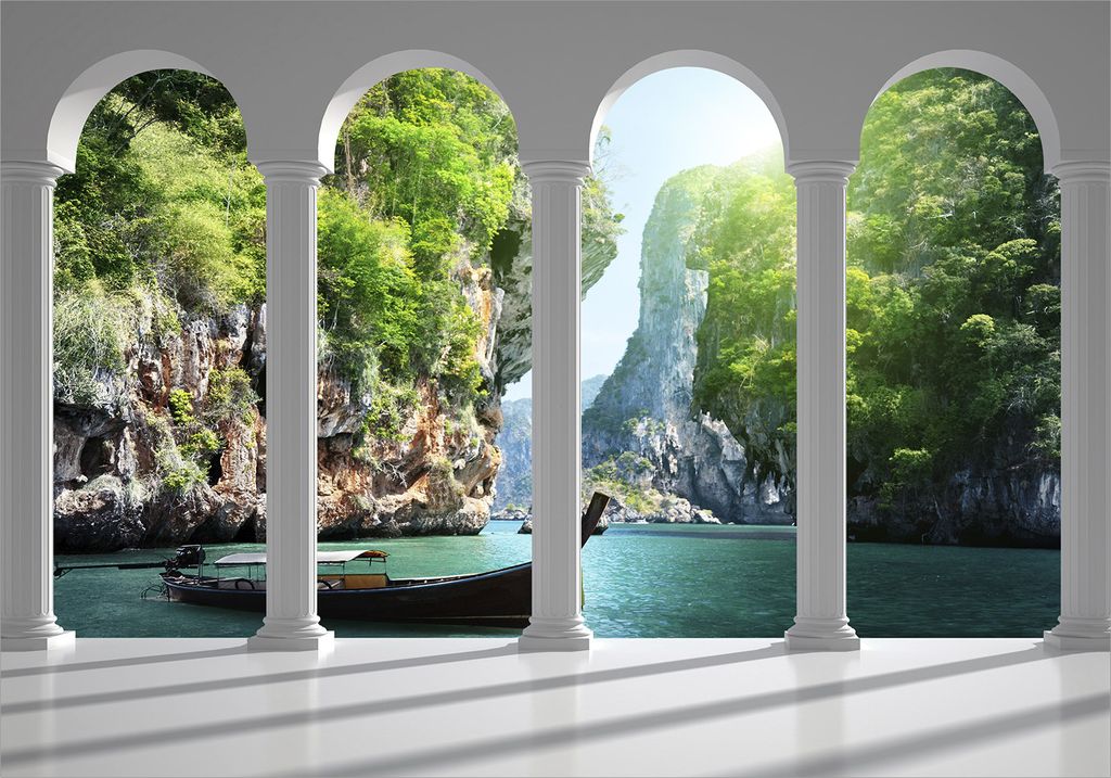 Vlies Fototapete Paradies 450x315 cm Tapeten Wandtapete XXL Natur Landschaft Laguna Meer See c-C-0454-a-a