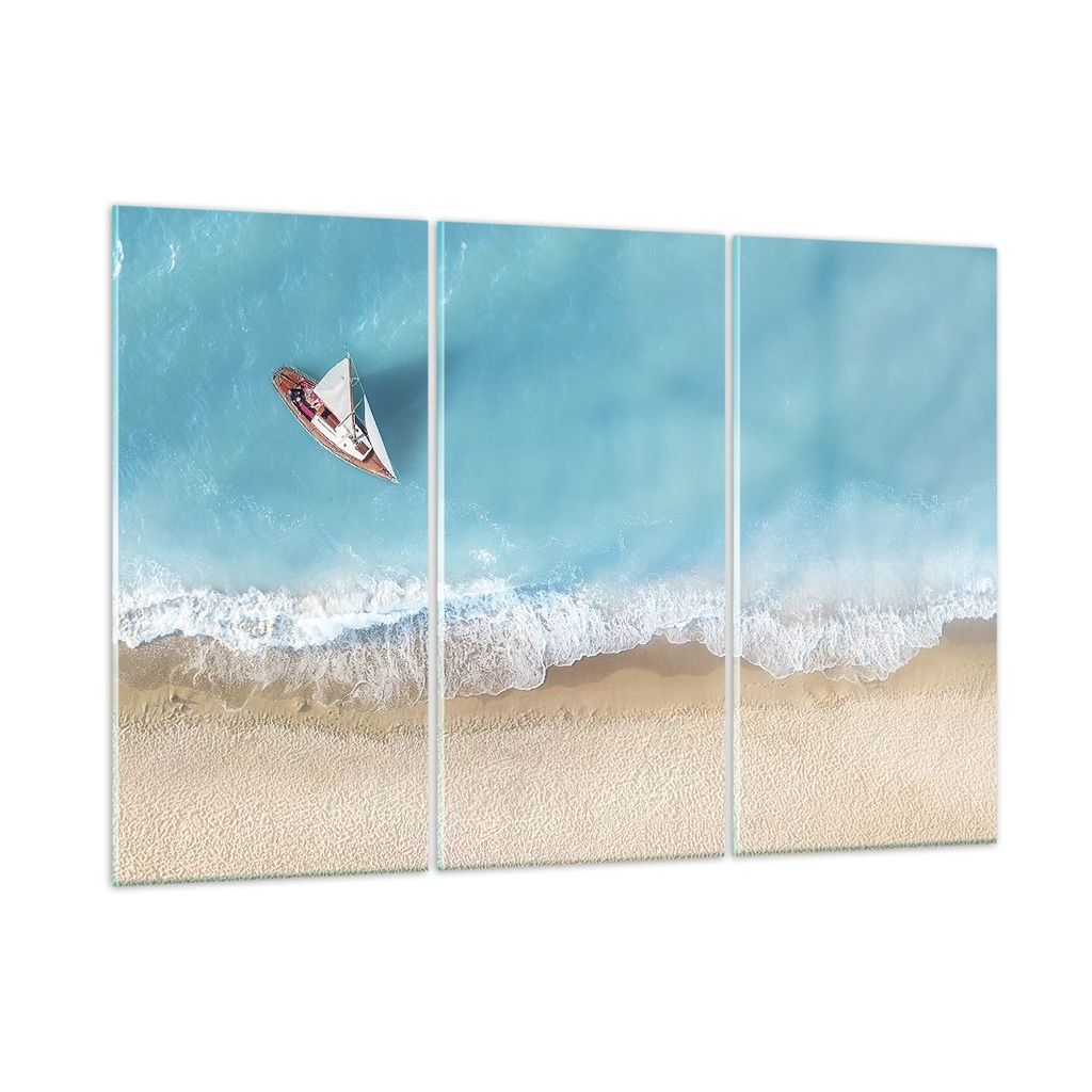 Bilder auf glas - 3 Teile - Yacht Sommer Meer - 165x110cm - Glasbilder - Wandbilder - Bilder - zum Aufhängen bereit - Wanddekoration aus Glas - Gl...