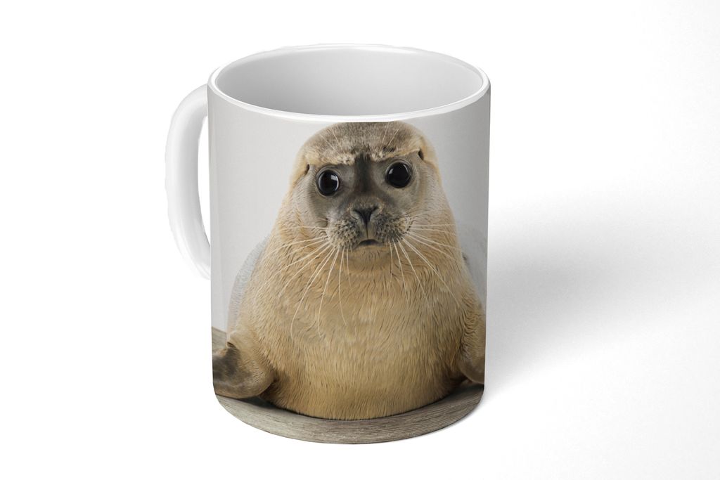 KitchenYeah Tasse Kaffeetasse Kaffeebecher 350 ml Robbe - Tiere - Kinder - Jungen - Mädchen - Kinder Teetasse - Fototasse - Becher - Keramikbech...