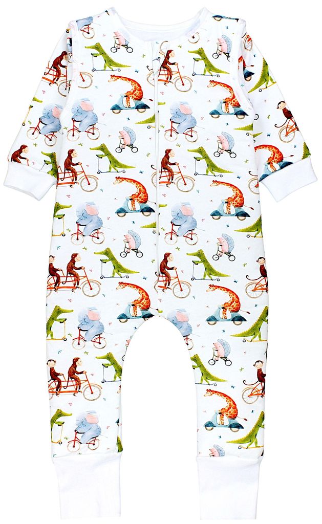 TupTam Baby Schlafsack Baumwolle 2.5 TOG mit Füßen & abnehmbaren Ärmeln, Herbst Winter, warm & atmungsaktiv, Farbe: Tiere auf Fahrzeug, Größe:...