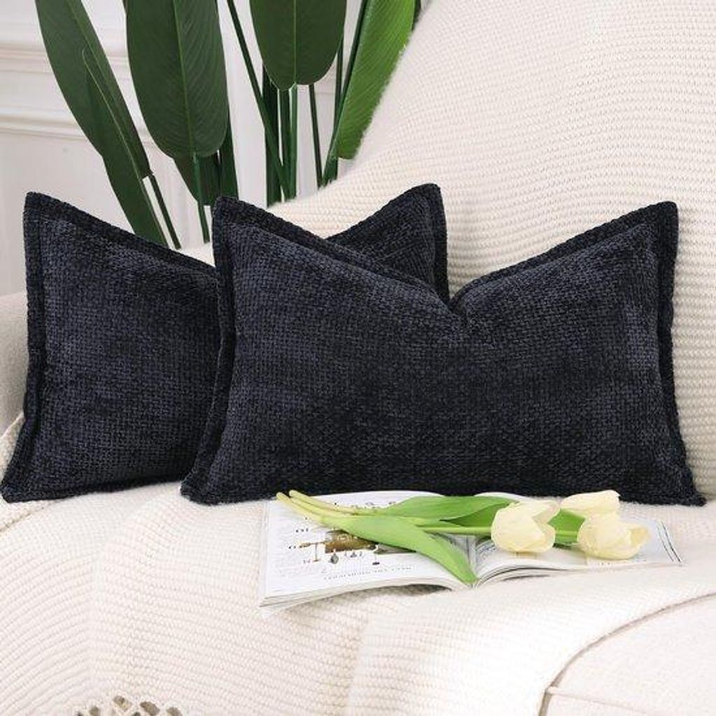 Madizz 2er-Set Kissenbezüge aus Chenille-Samt mit Bordüre – Weiche, dekorative Kissenbezüge – Moderne Kissenbezüge für Sofa, Wohnzimmer, S...